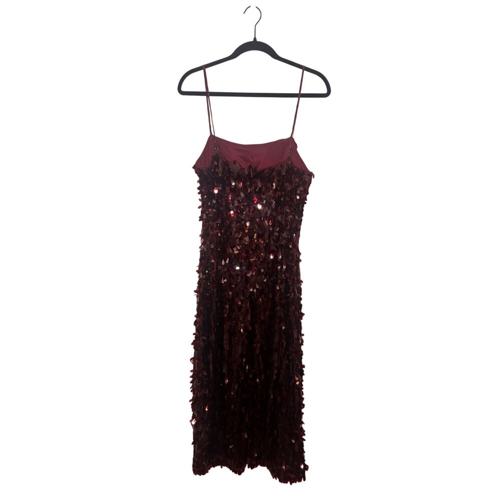 Avec Les Filles Burgundy Sequin Slip Midi Dress Square Neck 10
